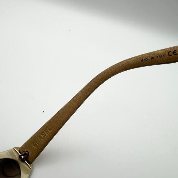 Chanel Leather Temple Beige Quilted Logo Y2K Oval Sunglasses 5129Q Color 71113 - Picture 8 of 11